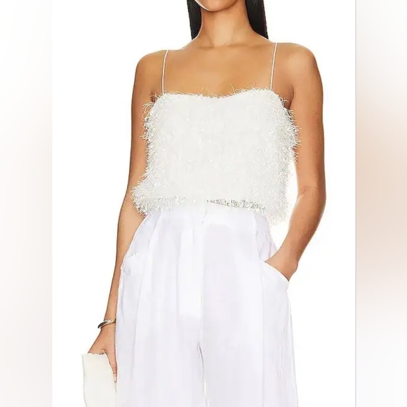 Show Me Your MuMu Tops - Show Me Your MuMu She Cute White Faux Feather Fuzzy Top, size XL